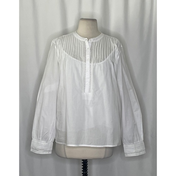 NWT!! J. CREW Pintuck Lace Trim Cotton Voile Solid White Top Blouse Large - Picture 3 of 16